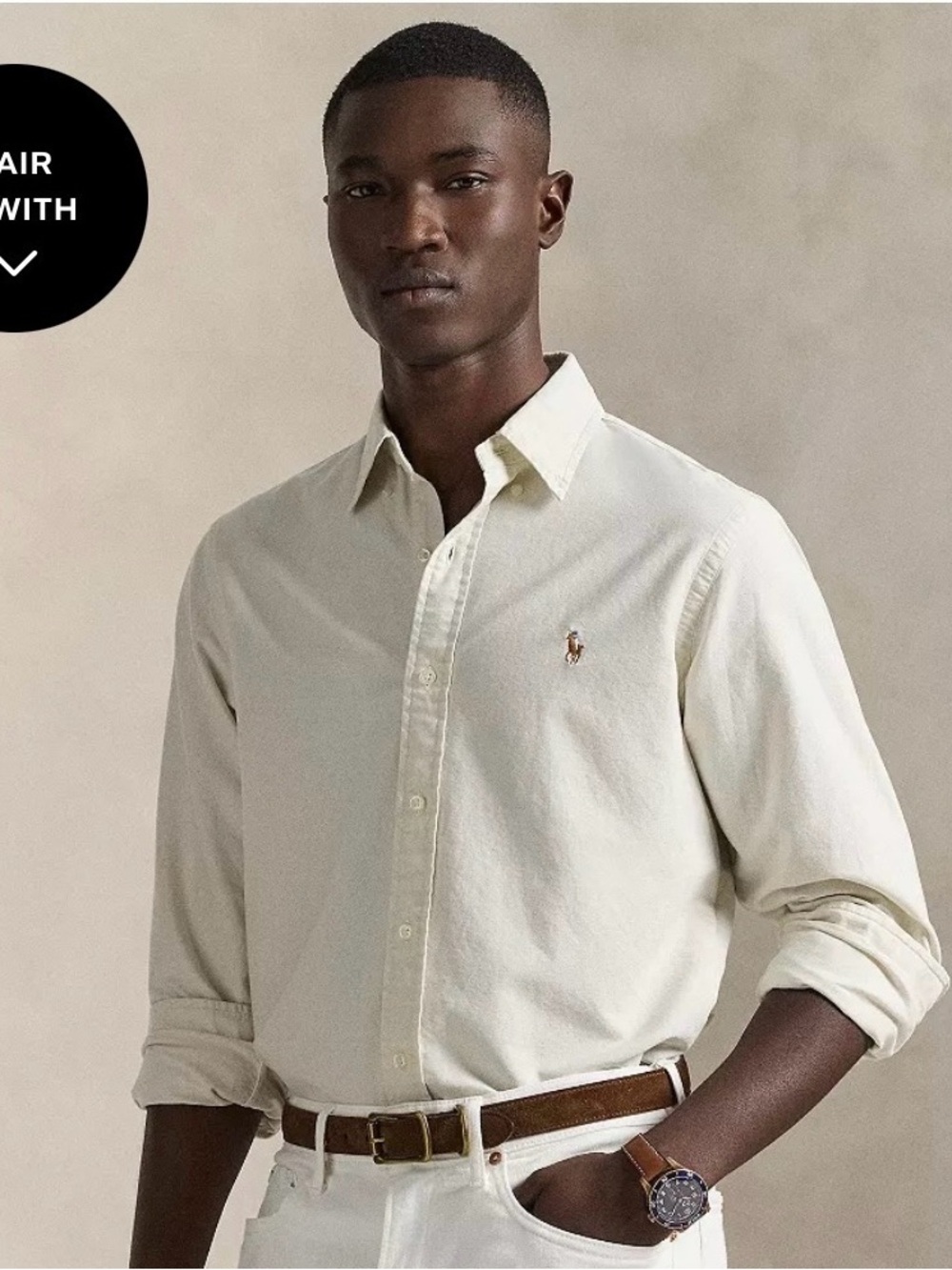 Polo by Ralph Lauren Men's Button-Down Shirt — Light Cream